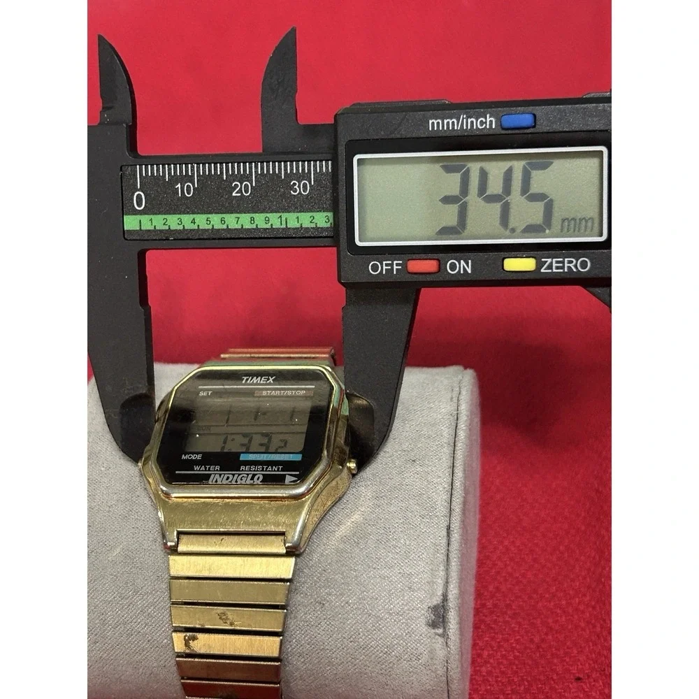 Vintage Timex Indiglo Digital Men Gold Tone Alarm Chrono Quartz Watch New Batter
